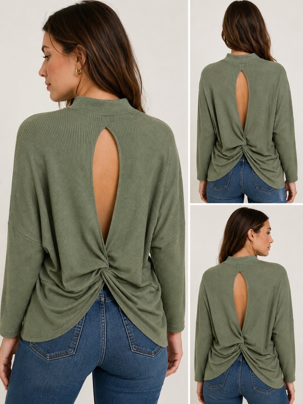Buckle Black Ribbed Top Open Back Green Size Small Shirt